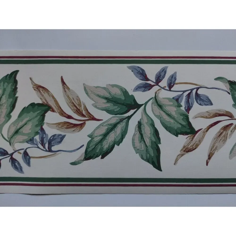 York Decorative Wall Border - Blue Green Brown Leaves 5 yds - Pre-pasted